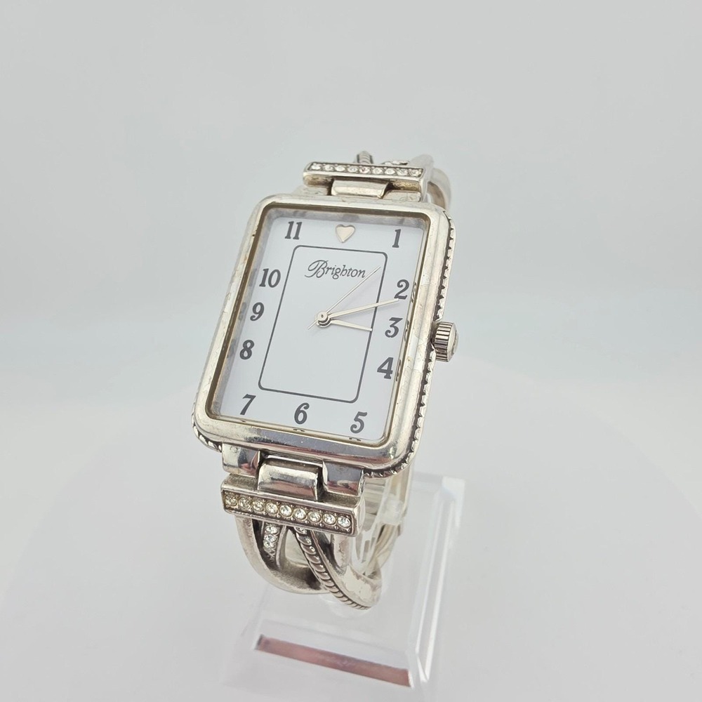 BRIGHTON Neptune Rings Swirl Watch Ladies SWAROVSKI Crystal Silver Plate 7.25"